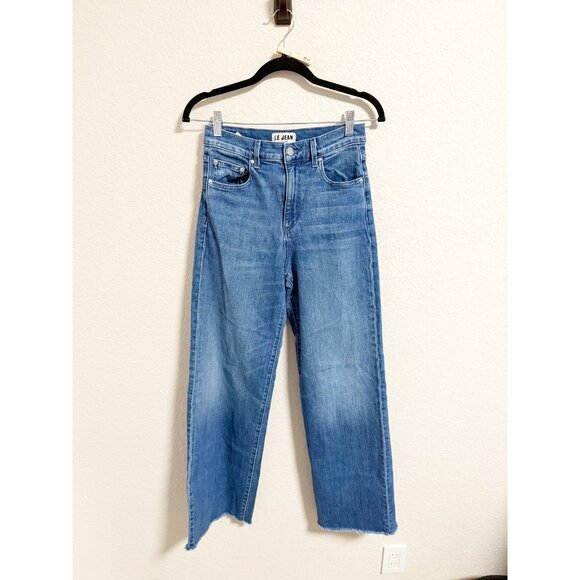 Le Jean Column Jean High Rise Wide Leg Raw Hem Cotton Stretch Blue Size 26 - Picture 2 of 8
